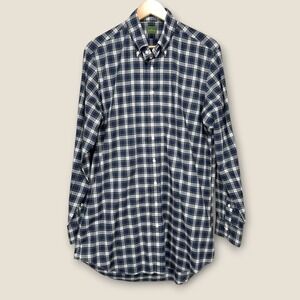Sid Mashburn Button Down Shirt Men Large Tall Navy White Green Plaid Cotton